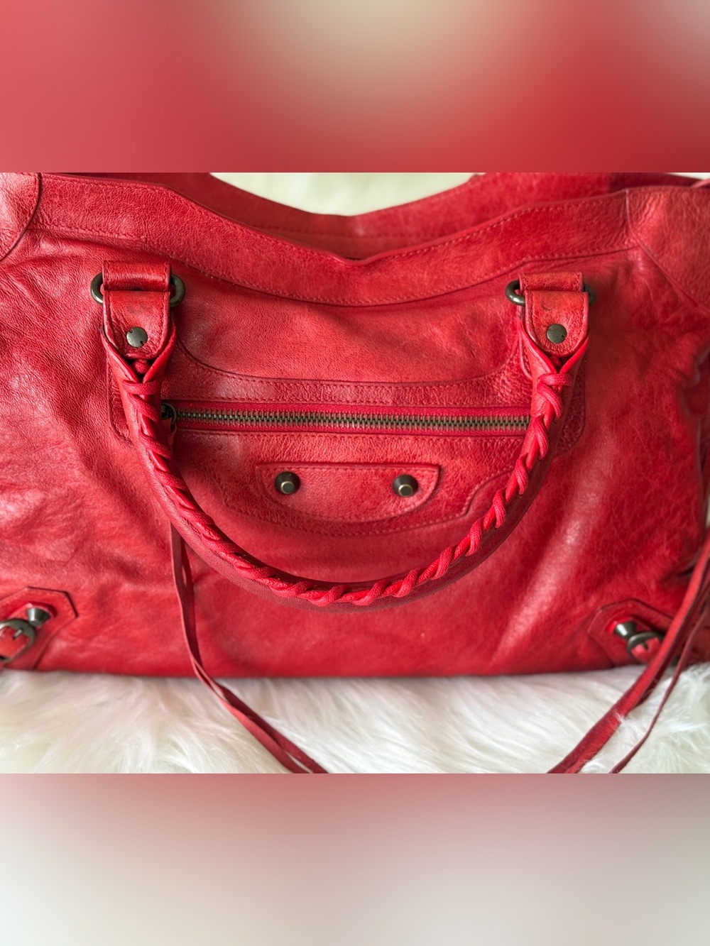 BALENCIAGA CITY BAG BRIGHT RED CHÈVRE LEATHER S/S 2007 MOTO BAG VINTAGE - Picture 3 of 16